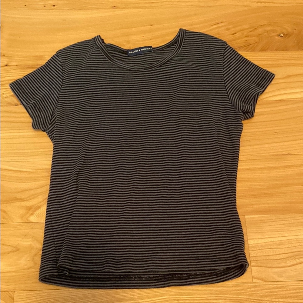 Brandy Melville Fitted Grey and Black Short Sleeve Tee
